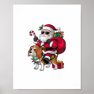 Julafton Lighting Santa Riding Beagle Hund jul Poster