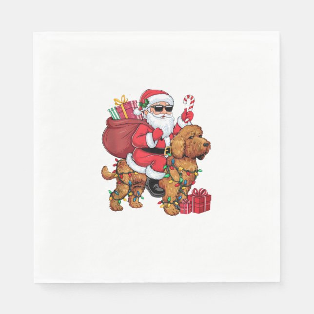 Julafton Lighting Santa Riding Cockapoo Hund jul Pappersservett (Framsidan)