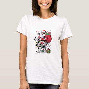 Julafton Lighting Santa Riding Dalmatian Hund jul T Shirt