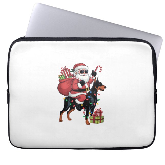 Julafton Lighting Santa Riding Doberman Hund jul Laptop Fodral (Framsidan)
