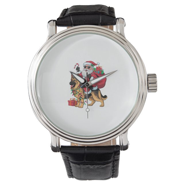 Julafton Lighting Santa Riding German Shepherd Hun Armbandsur (Framsida)