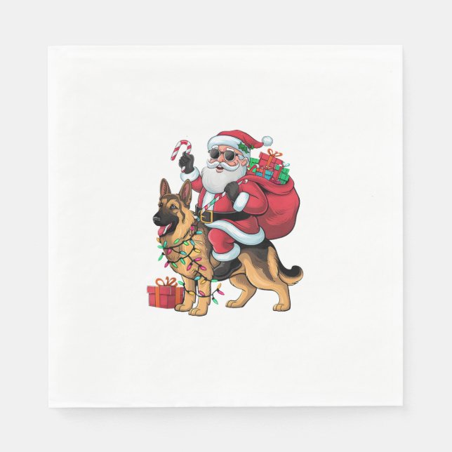 Julafton Lighting Santa Riding German Shepherd Hun Pappersservett (Framsidan)