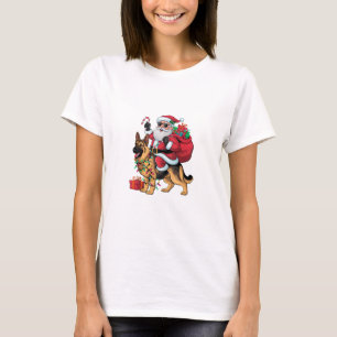 Julafton Lighting Santa Riding German Shepherd Hun T Shirt