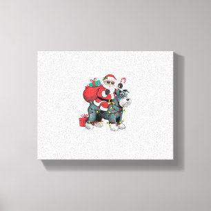 Julafton Lighting Santa Riding Giant Schnauzer Hun Canvastryck