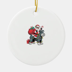Julafton Lighting Santa Riding Giant Schnauzer Hun Julgransprydnad Keramik