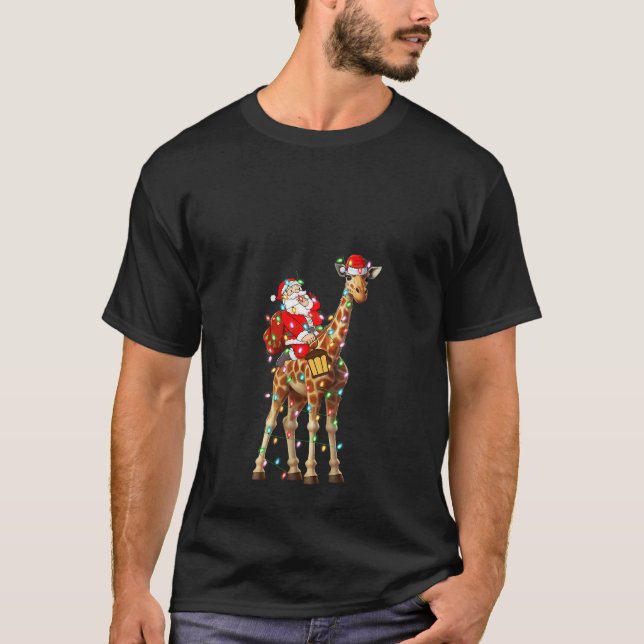 Julafton Lighting Santa Riding Giraffe jul V Nec T Shirt (Framsida)