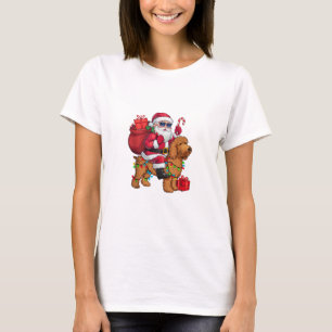 Julafton Lighting Santa Riding Goldendoodle Hund K T Shirt