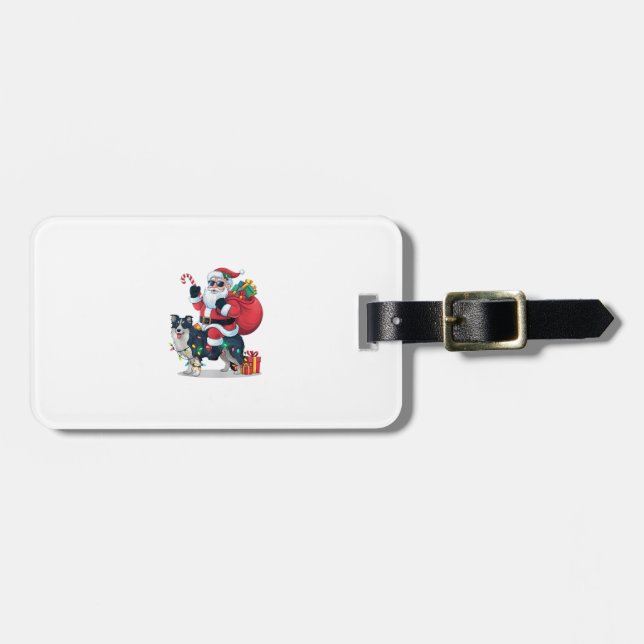 Julafton Lighting Santa Riding Gräns Collie Hund C Bagagebricka (Horisontell Framsida)