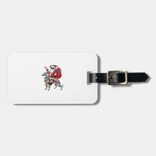 Julafton Lighting Santa Riding Italiano Greyhound  Bagagebricka (Horisontell Framsida)