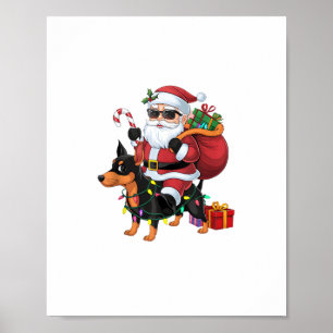 Julafton Lighting Santa Riding Miniature Pinscher Poster