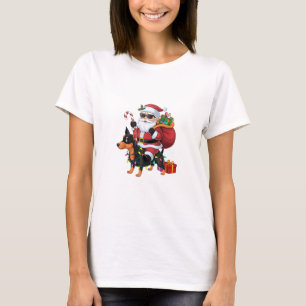 Julafton Lighting Santa Riding Miniature Pinscher T Shirt