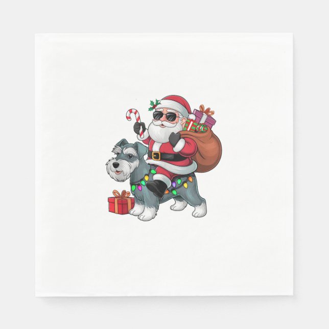Julafton Lighting Santa Riding Miniature Schnauzer Pappersservett (Framsidan)