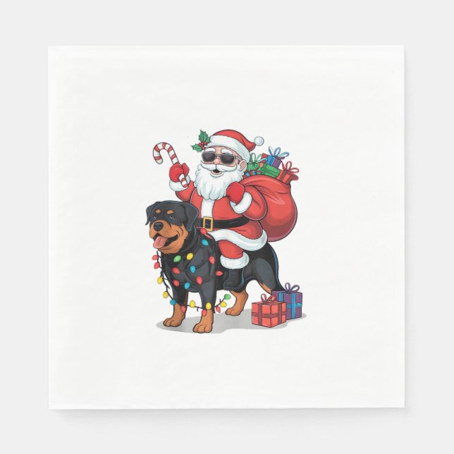Julafton Lighting Santa Riding Rottweiler Hund Chr Pappersservett (Framsidan)