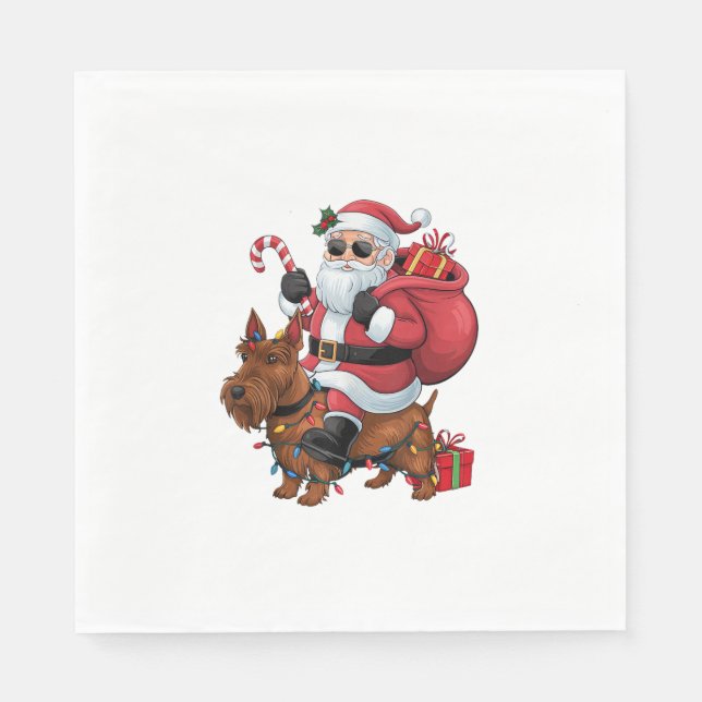 Julafton Lighting Santa Riding Scottish Terrier Hu Pappersservett (Framsidan)