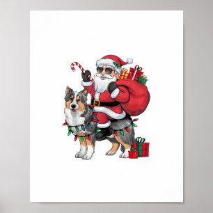 Julafton Lighting Santa Riding Sheltie Hund jul Poster