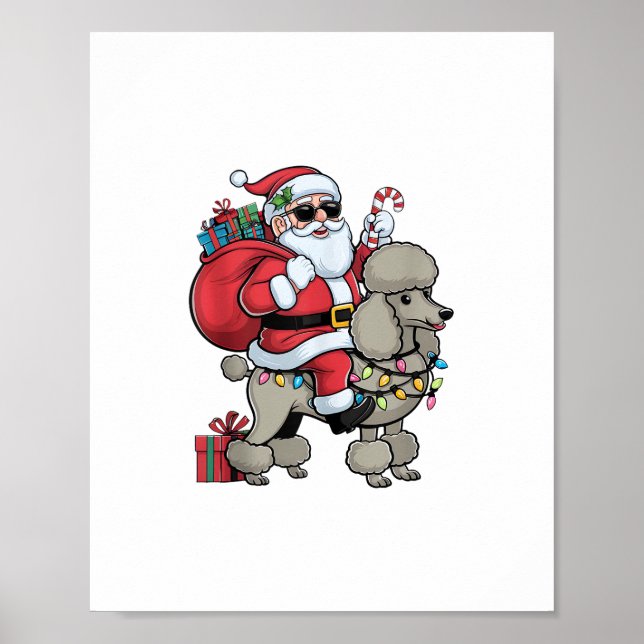 Julafton Lighting Santa Riding Standard Pudel Hund Poster (Framsidan)