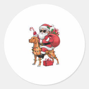 Julafton Lighting Santa Riding Vizsla Hund jul Runt Klistermärke
