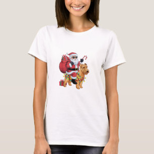 Julafton Lighting Santa Riding Wheaten Terrier Hun T Shirt