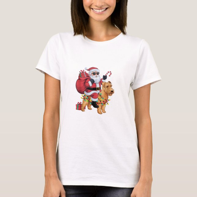 Julafton Lighting Santa Riding Wheaten Terrier Hun T Shirt (Framsida)