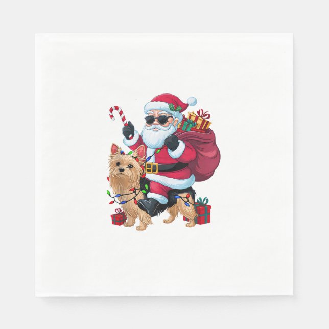 Julafton Lighting Santa Riding Yorkie Hund jul Pappersservett (Framsidan)