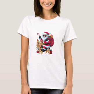 Julafton Lighting Santa Riding Yorkie Hund jul T Shirt