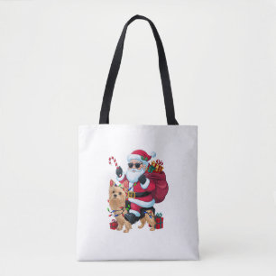 Julafton Lighting Santa Riding Yorkie Hund jul Tygkasse