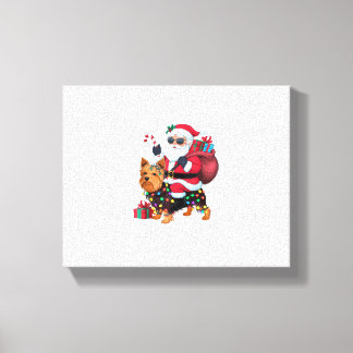 Julafton Lighting Santa Riding Yorkshire Terrier H Canvastryck