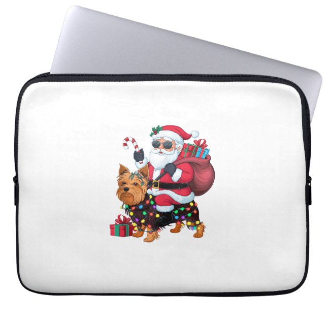Julafton Lighting Santa Riding Yorkshire Terrier H Laptop Fodral (Framsidan)