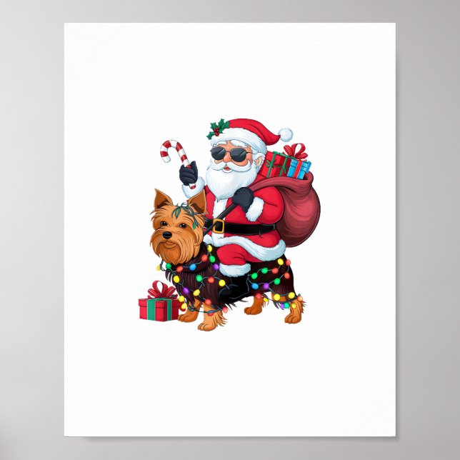 Julafton Lighting Santa Riding Yorkshire Terrier H Poster (Framsidan)