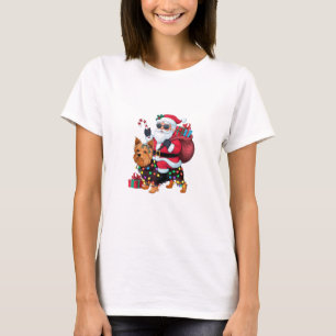 Julafton Lighting Santa Riding Yorkshire Terrier H T Shirt