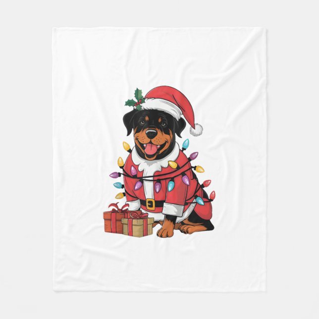 Julafton Lighting Santa Rottweiler Hund jul Fleecefilt (Framsidan)