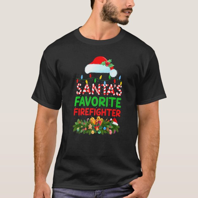 Julafton Lighting Santa S Favorite Firefighter Chr T Shirt (Framsida)