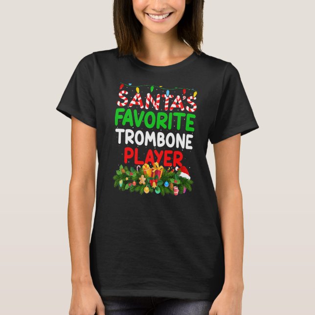 Julafton Lighting Santa S Favorite Trombone Player T Shirt (Framsida)