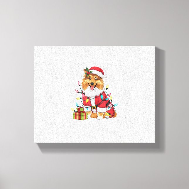Julafton Lighting Santa Sheltie Hund jul Canvastryck (Framsida)