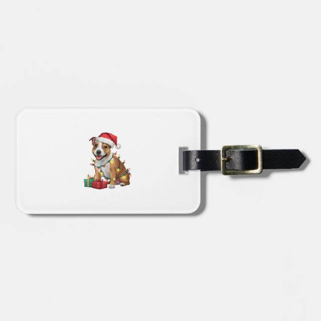 Julafton Lighting Santa Stafford Bull Terrier Hund Bagagebricka (Horisontell Framsida)