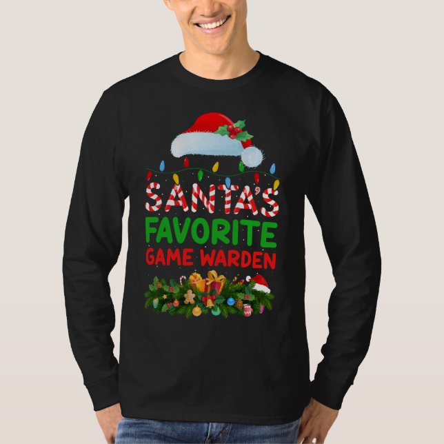 Julafton Lighting Santa's Favorite Game Warden Chr T Shirt (Framsida)