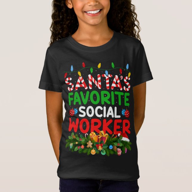 Julafton Lighting Santa's Favorite Social Worker C T Shirt (Framsida)