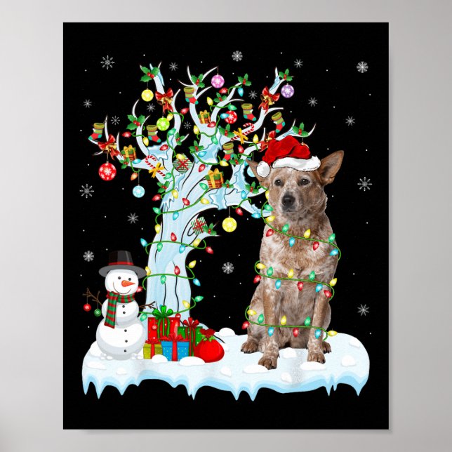 Julafton Lighting Träd Santa Hat Australian Cattle Poster (Framsidan)