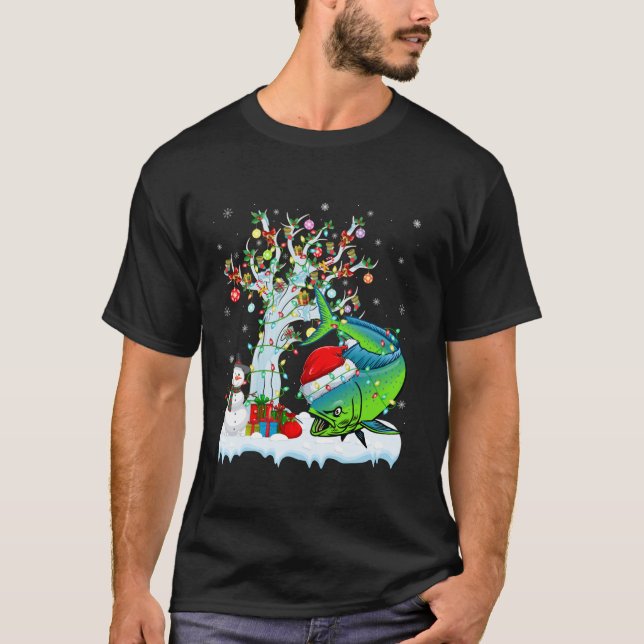 Julafton Lighting Träd Santa Hat Mahi Mahi Fish Kr T Shirt (Framsida)