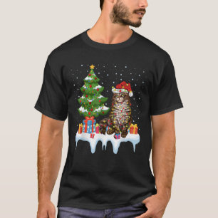Julafton Lighting Träd Santa Hat Maine Coon Cat Kr T Shirt