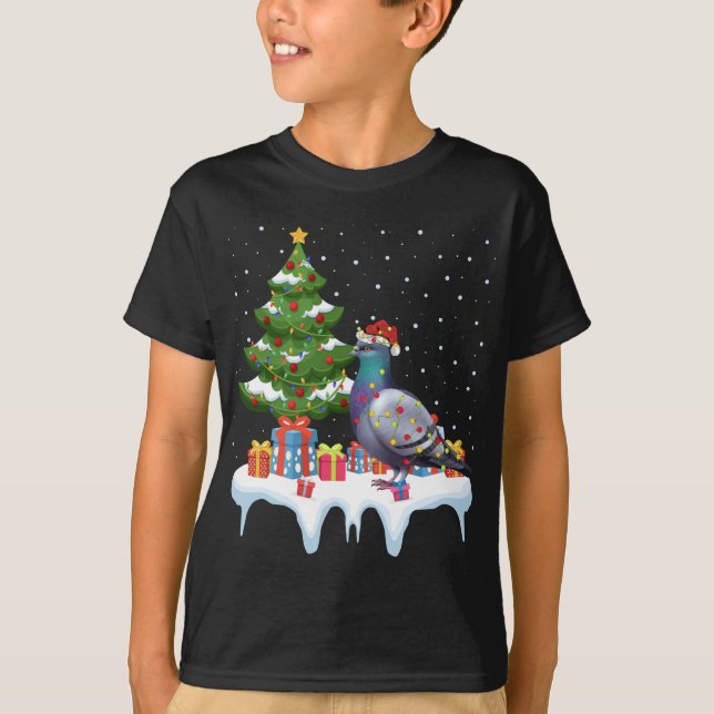 Julafton Lighting Träd Santa Hat Pigeon-jul T Shirt (Framsida)