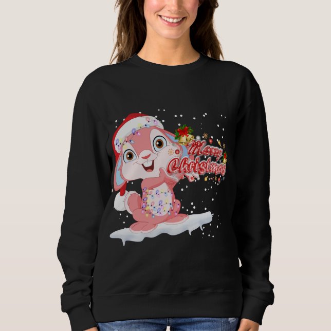 Julafton Lighting Träd Santa Hat Rabbit Bunny Chri T Shirt (Framsida)