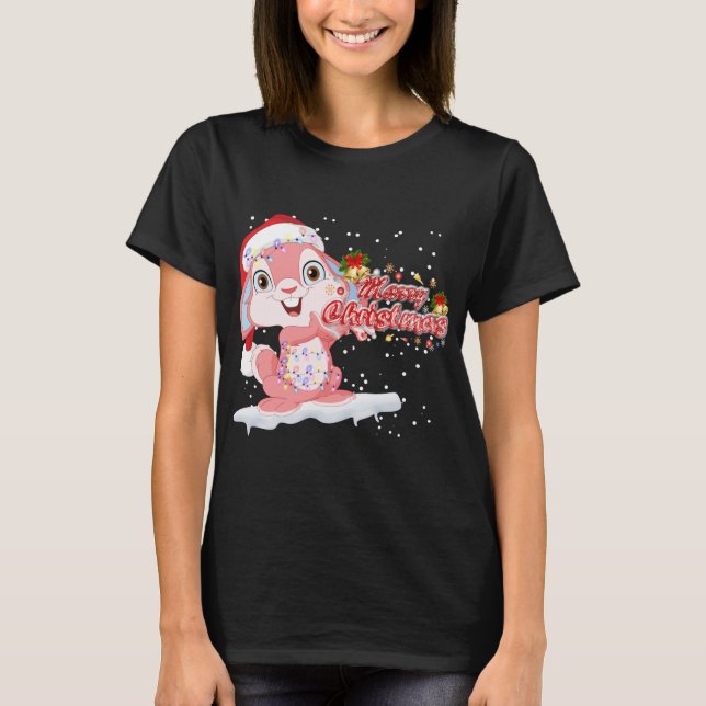 Julafton Lighting Träd Santa Hat Rabbit Bunny Chri T Shirt (Framsida)