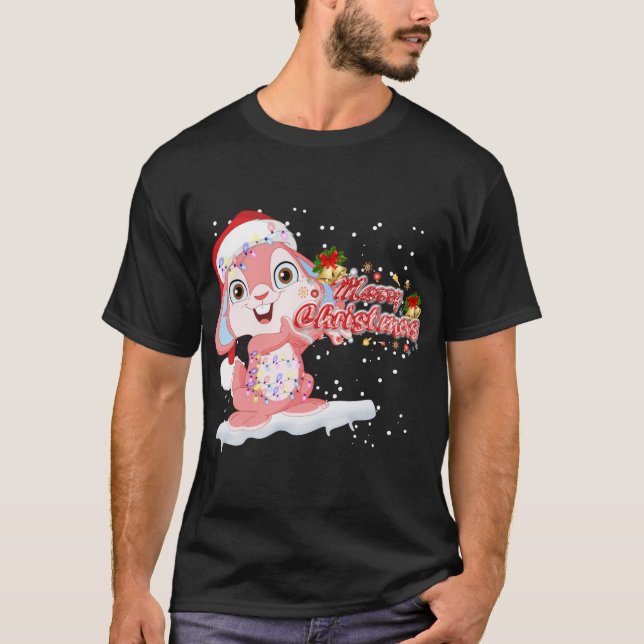 Julafton Lighting Träd Santa Hat Rabbit Bunny Chri T Shirt (Framsida)