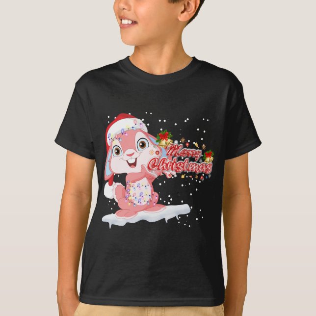 Julafton Lighting Träd Santa Hat Rabbit Bunny Chri T Shirt (Framsida)