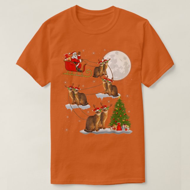 Julafton Lighting Träd Santa Riding Abyssinian Cat T Shirt (Design framsida)