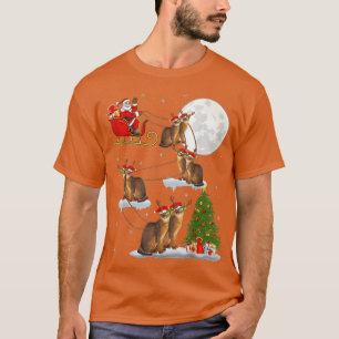 Julafton Lighting Träd Santa Riding Abyssinian Cat T Shirt