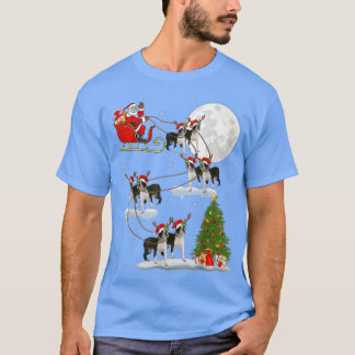 Julafton Lighting Träd Santa Riding Boston Terrier T Shirt