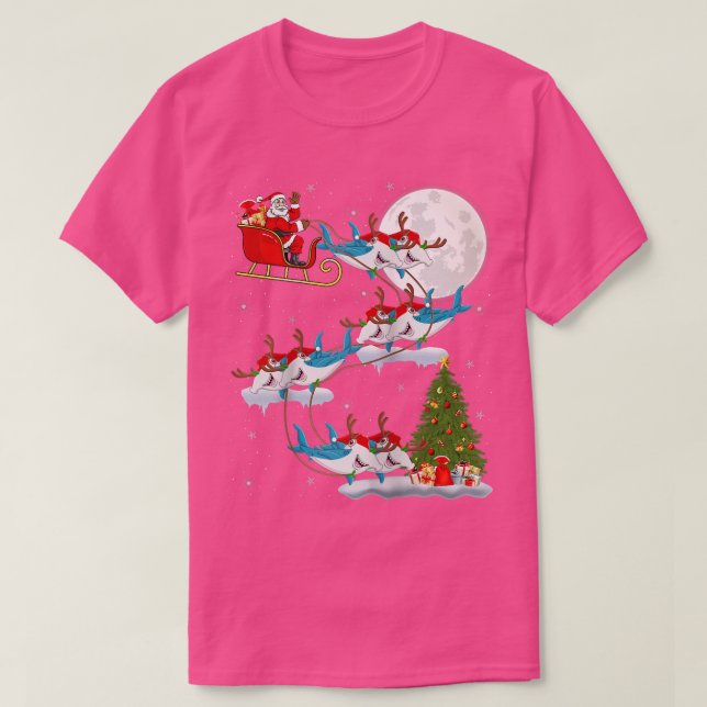 Julafton Lighting Träd Santa Riding Hammerhead Sha T Shirt (Design framsida)