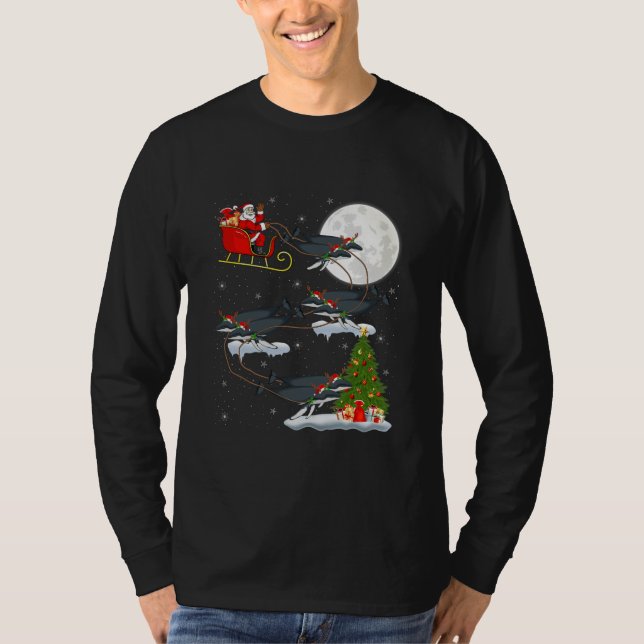 Julafton Lighting Träd Santa Riding Humpback Whale T Shirt (Framsida)